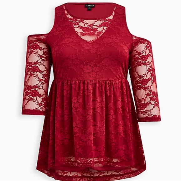 🔷BABYDOLL STRETCH LACE COLD SHOULDER TOP - Picture 4 of 6